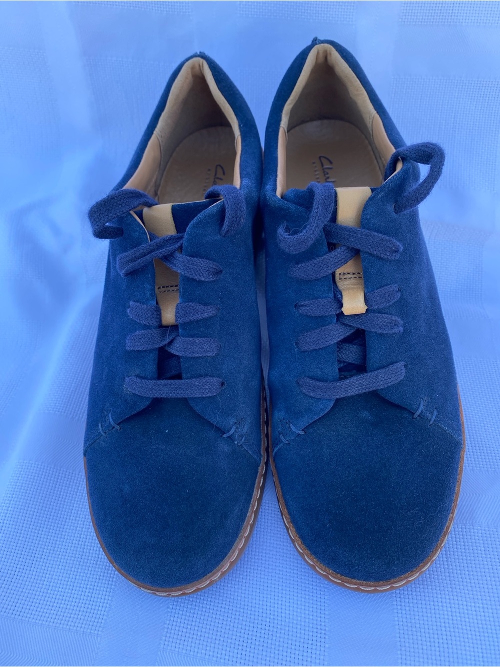 Clarks Deep Blue Suede Shoes, Size 8